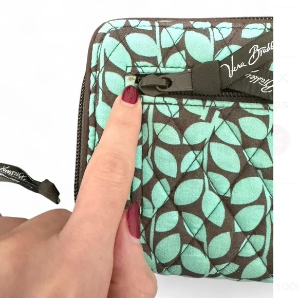 Vera Bradley Teal and Brown Leaf Wallet - Picture 10 of 11